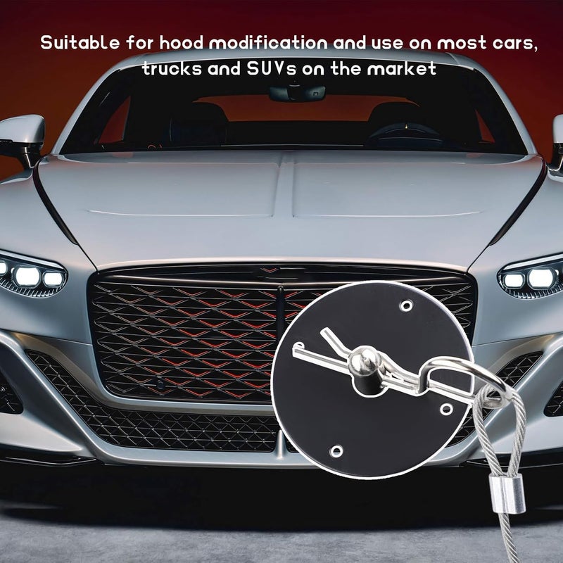 NYTKL 2 PCS Stainless Steel Car Hood Pins Kit, Quick Release Hood Cover Pin Lock Appearance Kit with Racing Lanyard, Universal Engine Bumper Bonnet Pin for Cars Trucks SUVs (Black) - Image 5
